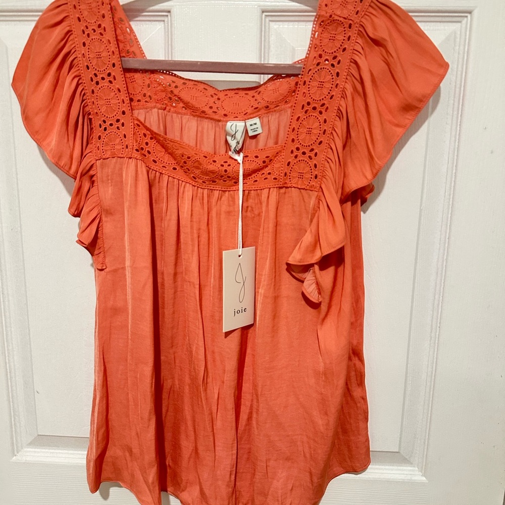 Joie Women's Orange Blouse with Lace Detail